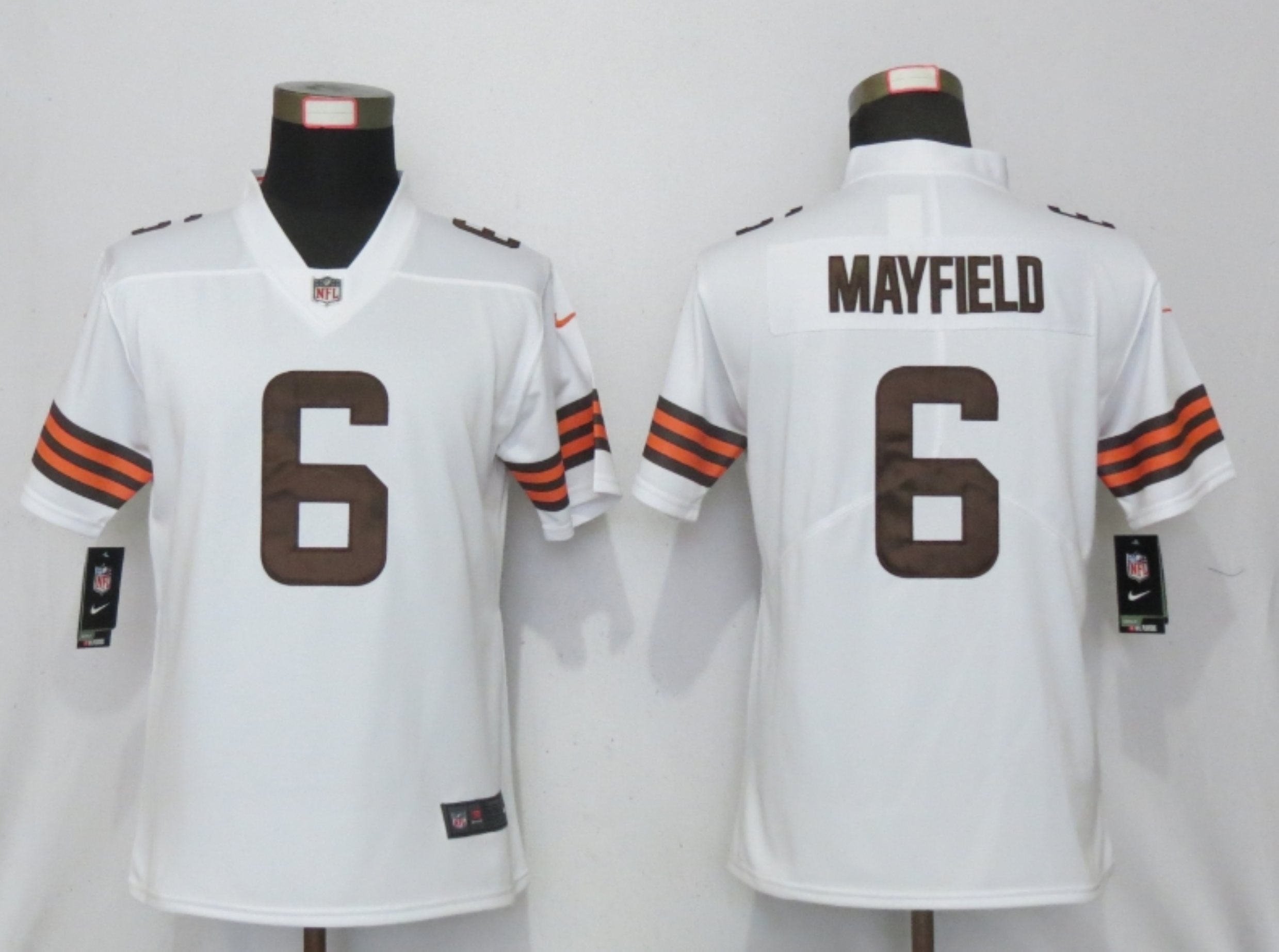 Women New Nike Cleveland Browns #6 Mayfield White Vapor Elite Playe->women nfl jersey->Women Jersey
